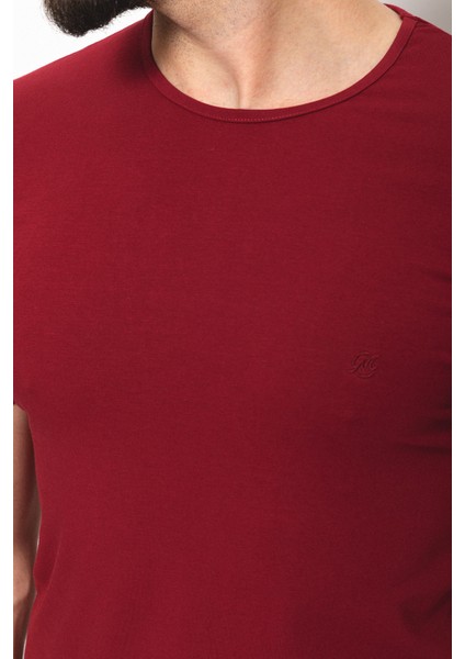 Düz Bordo Rengi Super Slim Fit Bisiklet Yaka Basic Erkek T-Shirt fiyatları