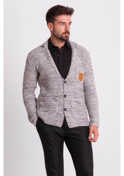Kırçıllı Bej Slim Fit Yün Erkek Triko Ceket