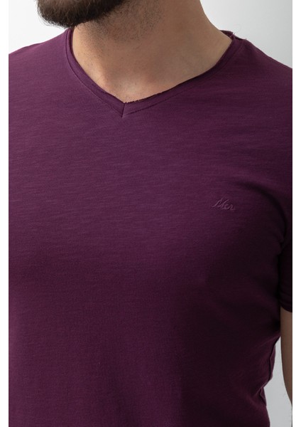 Desenli Slim Fit V Yaka Basic Erkek T-Shirt