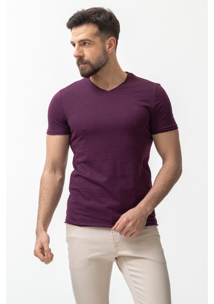 Desenli Slim Fit V Yaka Basic Erkek T-Shirt