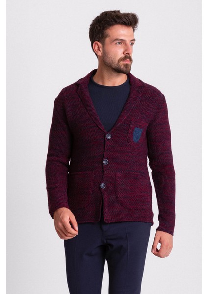 Kırçıllı Bordo Slim Fit Yün Erkek Triko Ceket