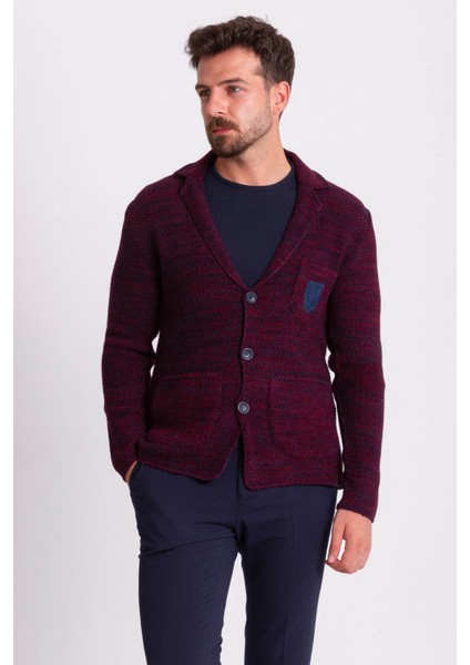 Kırçıllı Bordo Slim Fit Yün Erkek Triko Ceket