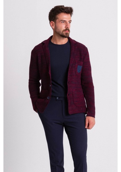 Kırçıllı Bordo Slim Fit Yün Erkek Triko Ceket