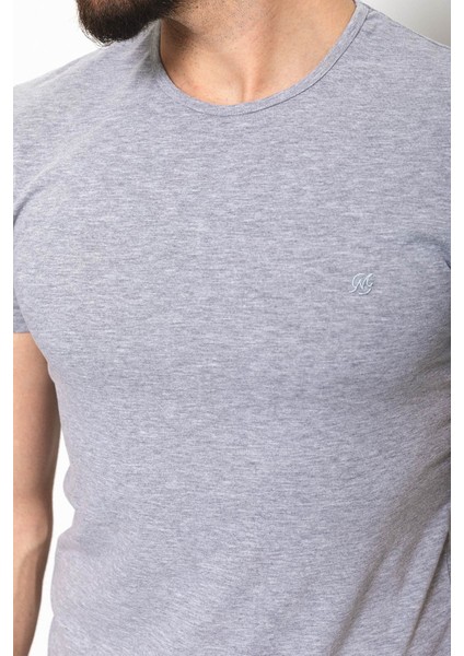 Düz Gri Renk Super Slim Fit Bisiklet Yaka Basic Erkek T-Shirt fiyatları