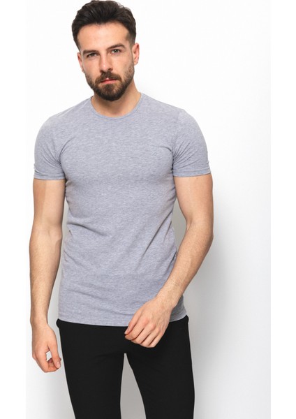 Düz Gri Renk Super Slim Fit Bisiklet Yaka Basic Erkek T-Shirt modelleri