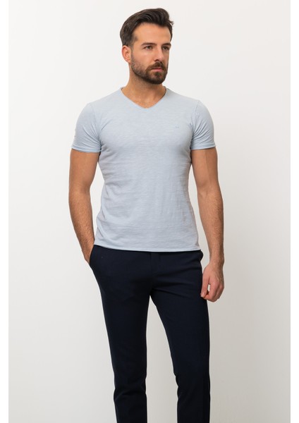 Desenli Slim Fit V Yaka Basic Erkek T-Shirt modelleri