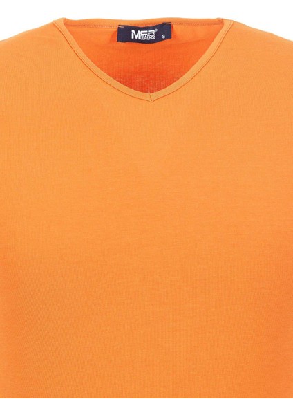 Düz Oranj Rengi Super Slim Fit V Yaka Basic Erkek T-Shirt fiyatları