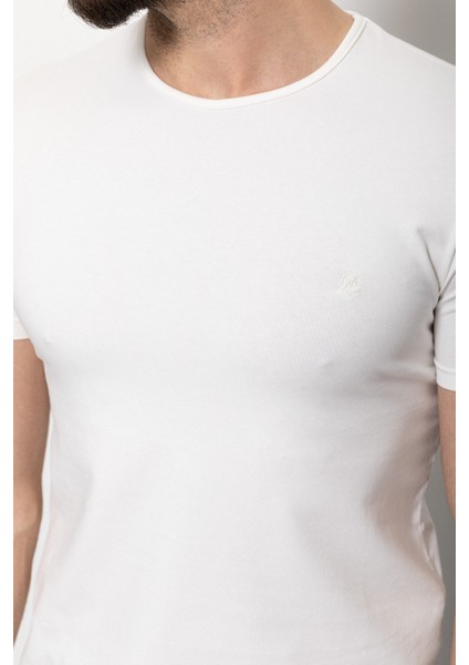 Düz Ekru Rengi Super Slim Fit Bisiklet Yaka Basic Erkek T-Shirt fiyatları