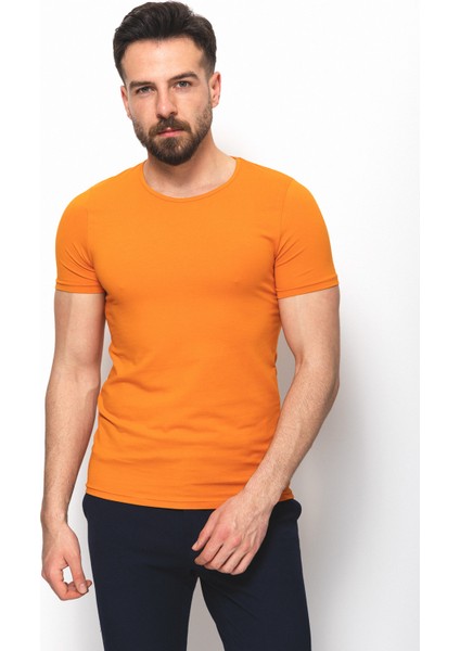 Düz Super Slim Fit Bisiklet Yaka Basic Erkek T-Shirt modelleri