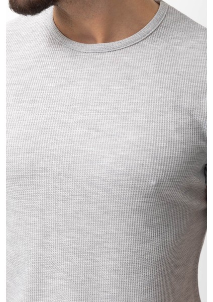 Desenli Açık Gri Slim Fit Bisiklet Yaka Basic Erkek T-Shirt fiyatları