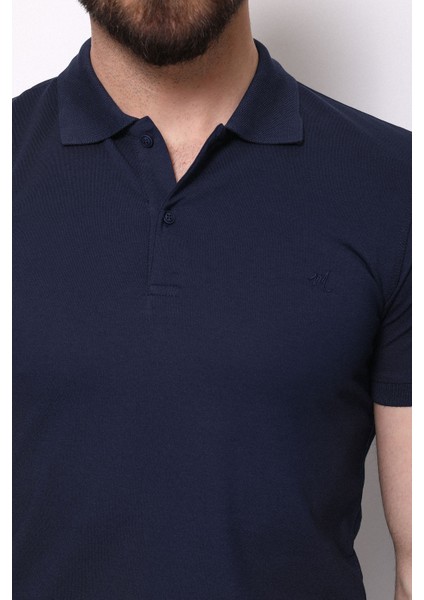 Düz Lacivert Renk Slim Fit Polo Yaka Basic Erkek T-Shirt