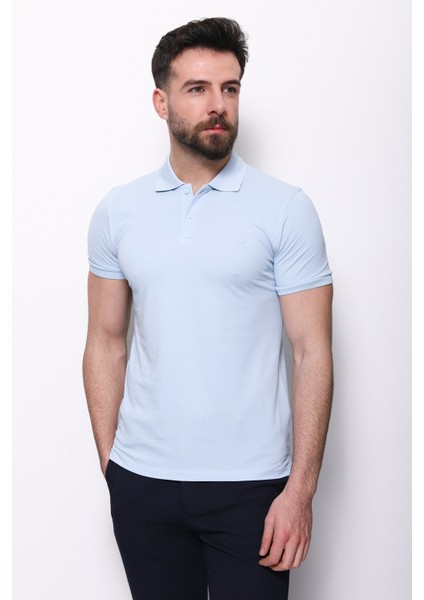 Düz Mavi Renk Slim Fit Polo Yaka Basic Erkek T-Shirt fırsatları