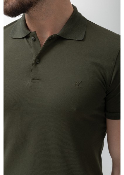Düz Haki Rengi Slim Fit Polo Yaka Basic Erkek T-Shirt fiyatları