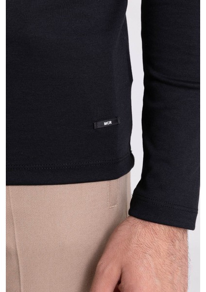 Düz Siyah Renk Slim Fit Uzun Kollu Bisiklet Yaka Erkek T-shirt modelleri