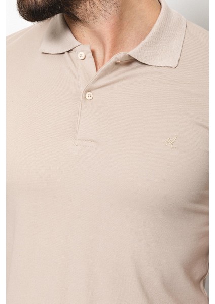 Düz Bej Rengi Slim Fit Polo Yaka Basic Erkek T-Shirt fiyatları
