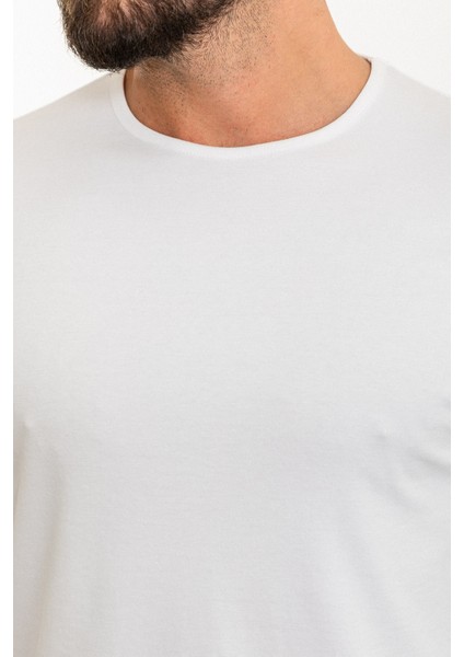 Düz Beyaz Renk Slim Fit Uzun Kollu Bisiklet Yaka Erkek T-Shirt fiyatları