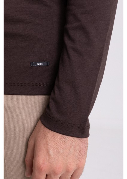 Düz Kahverengi Slim Fit Uzun Kollu Polo Yaka Erkek T-Shirt modelleri