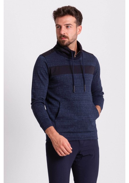 Kırçıllı Lacivert Renk Slim Fit Uzun Kollu Yarım Balıkçı Yaka Erkek Sweat modelleri