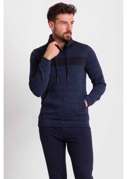 Kırçıllı Lacivert Renk Slim Fit Uzun Kollu Yarım Balıkçı Yaka Erkek Sweat fırsatları