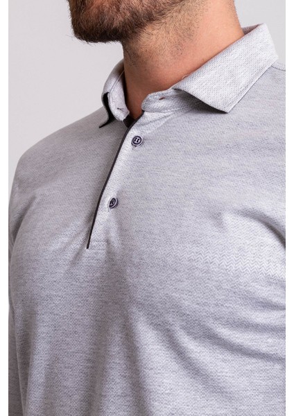 Çizgili Parçalı Gri Renk Slim Fit Uzun Kollu Polo Yaka Erkek T-shirt fiyatları