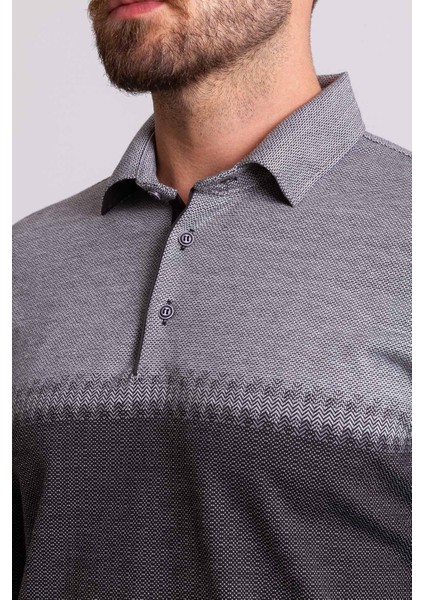 Çizgili Parçalı Siyah Renk Slim Fit Uzun Kollu Polo Yaka Erkek T-shirt fiyatları