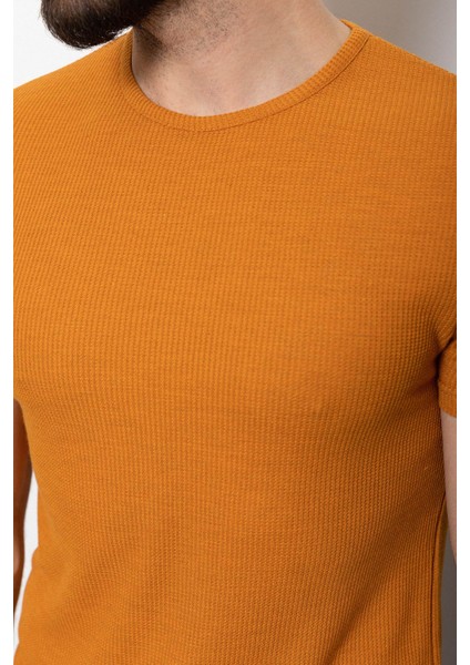 Desenli Kiremit Slim Fit Bisiklet Yaka Basic Erkek T-Shirt fiyatları