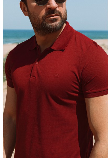 Düz Bordo Rengi Slim Fit Polo Yaka Basic Erkek T-Shirt fiyatları