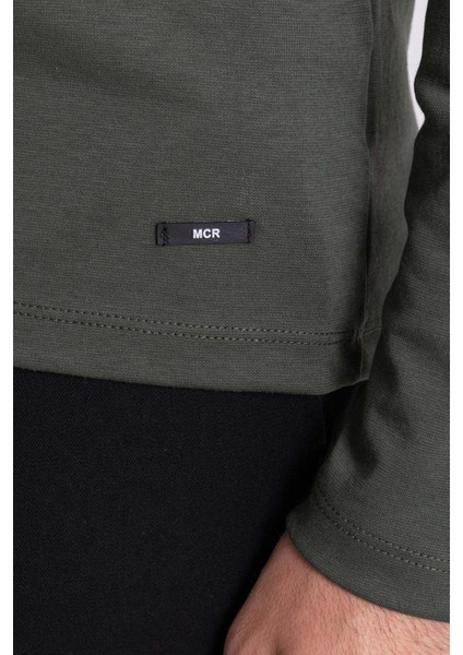 Düz Haki Rengi Slim Fit Uzun Kollu Polo Yaka Erkek T-Shirt fırsatları