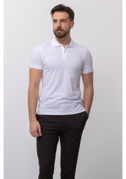 Düz Beyaz Renk Slim Fit Polo Yaka Basic Erkek T-Shirt modelleri