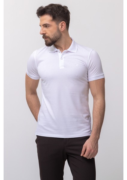 Düz Beyaz Renk Slim Fit Polo Yaka Basic Erkek T-Shirt fırsatları