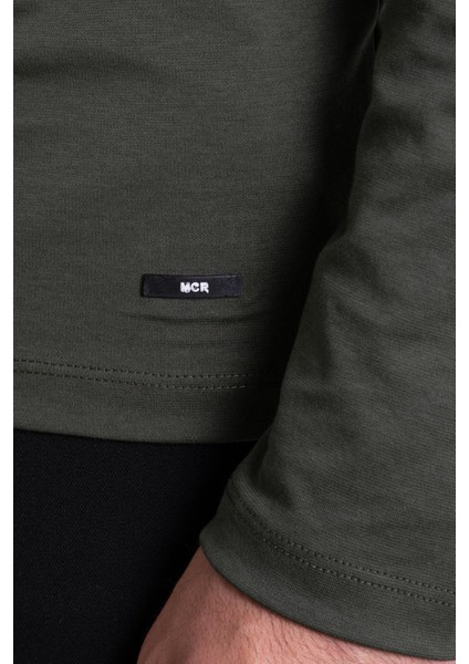 Düz Haki Rengi Slim Fit Uzun Kollu Bisiklet Yaka Erkek T-Shirt modelleri