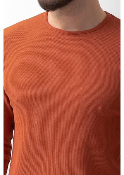 Kiremit Rengi Slim Fit Uzun Kollu Bisiklet Yaka Erkek T-shirt fiyatları