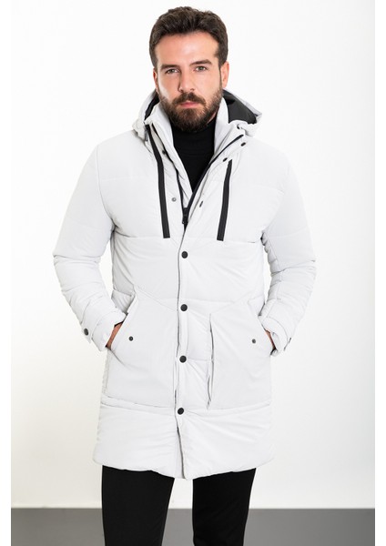 Düz Taş Rengi Slim Fit Fermuar Detaylı Kapüşonlu Erkek Kaban fırsatları