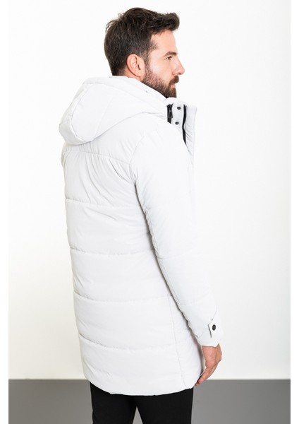 Düz Taş Rengi Slim Fit Fermuar Detaylı Kapüşonlu Erkek Kaban indirimleri