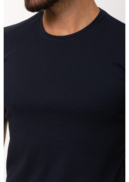 Duz Lacivert Renk Slim Fit Bisiklet Yaka Basıc Erkek T-Shirt fiyatları