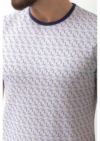 Desenli Mavi Renk Slim Fit Bisiklet Yaka Erkek T-shirt fiyatları