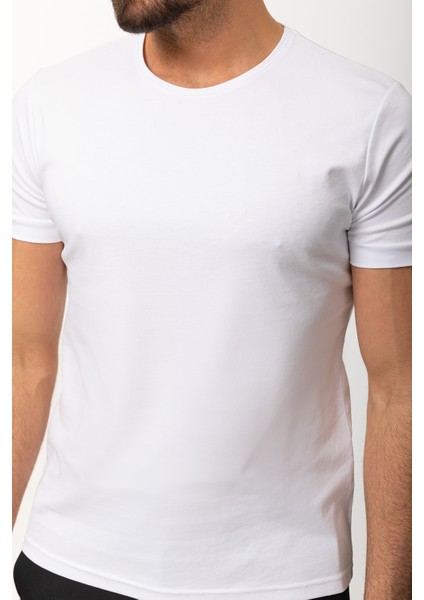 Duz Beyaz Renk Slim Fit Bisiklet Yaka Basıc Erkek T-Shirt fiyatları