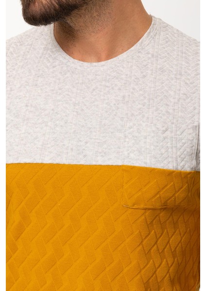 Parca Desenli Hardal Rengi Slim Fit Bisiklet Yaka Erkek T-shirt fiyatları