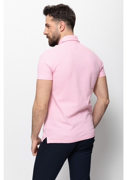 Duz Pembe Renk Slim Fit Polo Yaka Erkek T-shirt indirimleri