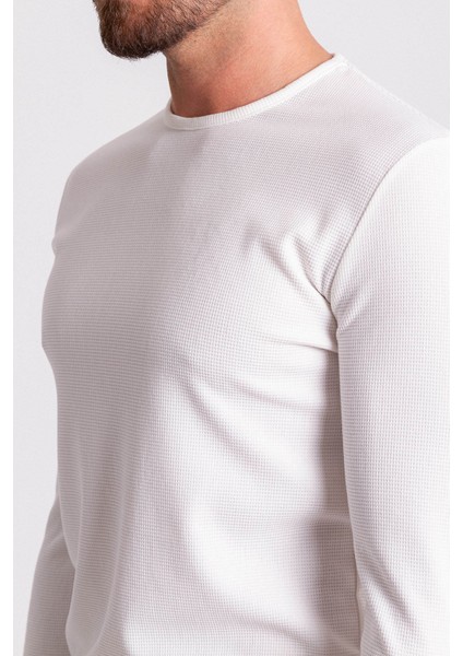 Ekru Rengi Slim Fit Uzun Kollu Bisiklet Yaka Erkek T-shirt modelleri