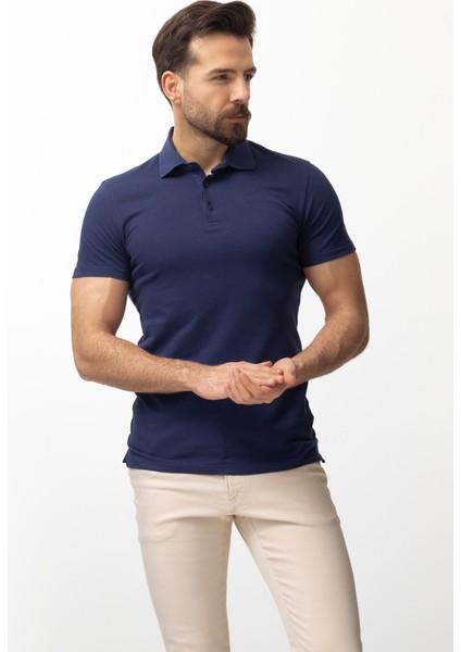 Duz Lacivert Renk Slim Fit Polo Yaka Erkek T-shirt modelleri