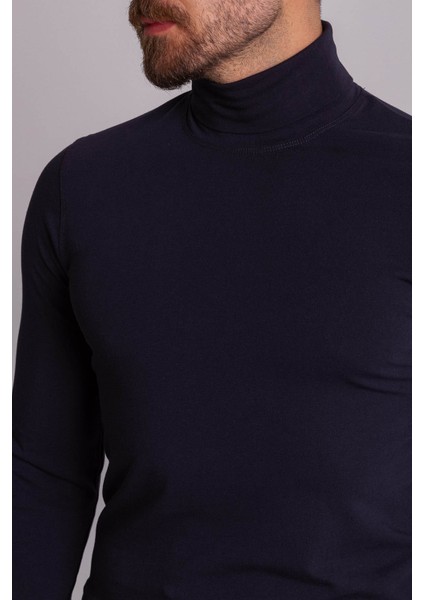 Düz Lacivert Renk Slim Fit Uzun Kollu Tam Balıkçı Yaka Erkek Penye fiyatları
