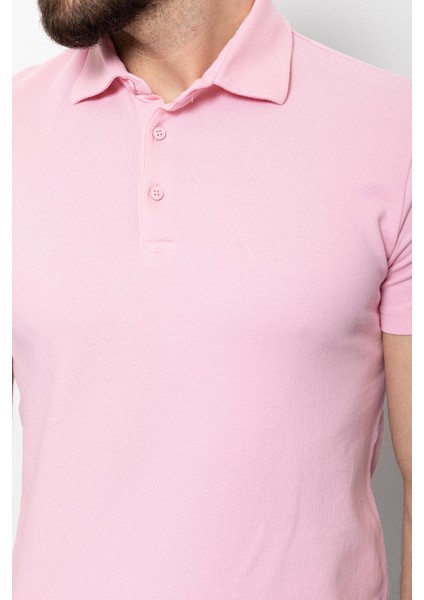 Duz Pembe Renk Slim Fit Polo Yaka Erkek T-shirt fiyatları