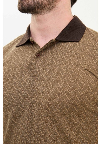 Desenli Kamel Rengi Slim Fit Polo Yaka Erkek T-Shirt fiyatları
