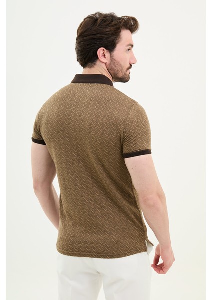 Desenli Kamel Rengi Slim Fit Polo Yaka Erkek T-Shirt modelleri