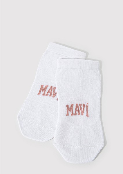 Mavi Logo Detaylı Beyaz Patik Çorap 1912784-620