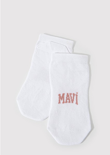 Mavi Logo Detaylı Beyaz Patik Çorap 1912784-620