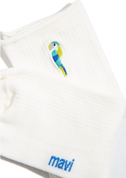 Kuş İşlemeli Beyaz Soket Çorap 1912432-34523 fiyatları