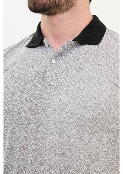 Desenli Ekru Slim Fit Polo Yaka Erkek T-Shirt