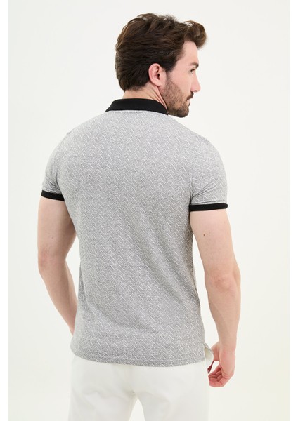Desenli Ekru Slim Fit Polo Yaka Erkek T-Shirt
